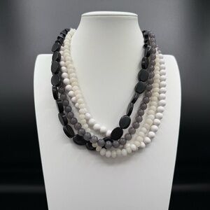 Vintage Four-Strand Torsade 21” Classic Beaded Necklace Black Purple Gray White